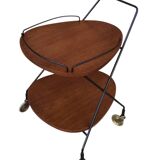 Vintage Scandinavian serving trolley in teak and metal, metal wheels, 1960s