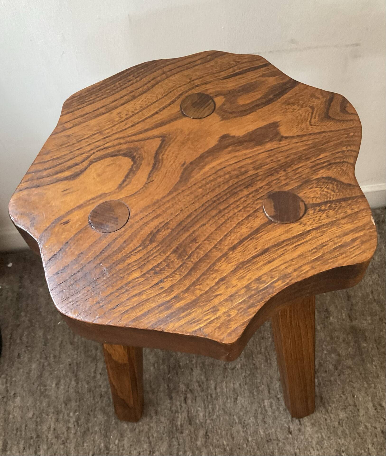Tripod farmhouse stool in solid oak