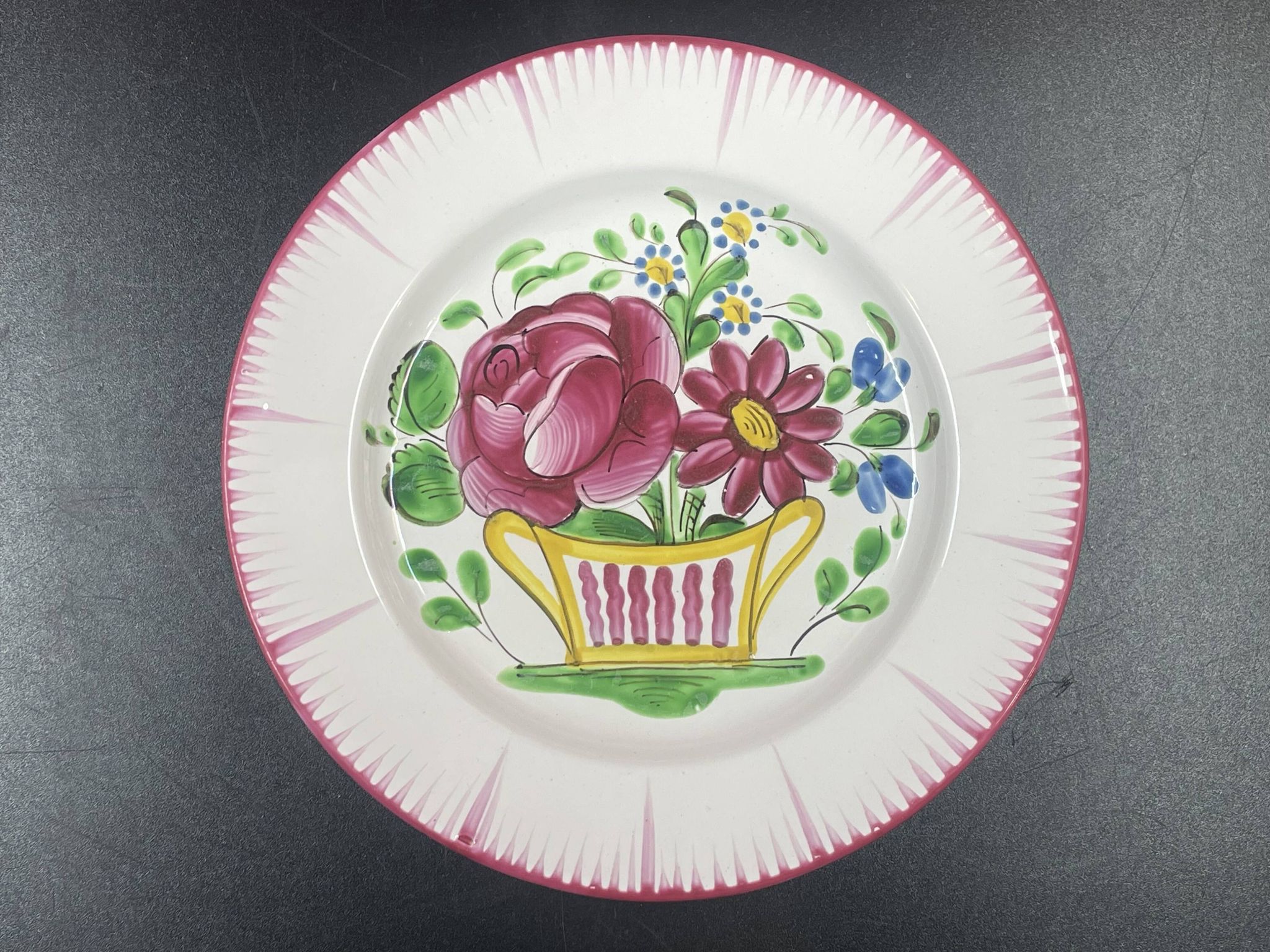 Old Eastern Earthenware Plate St Clément Les Islettes, Flower Basket