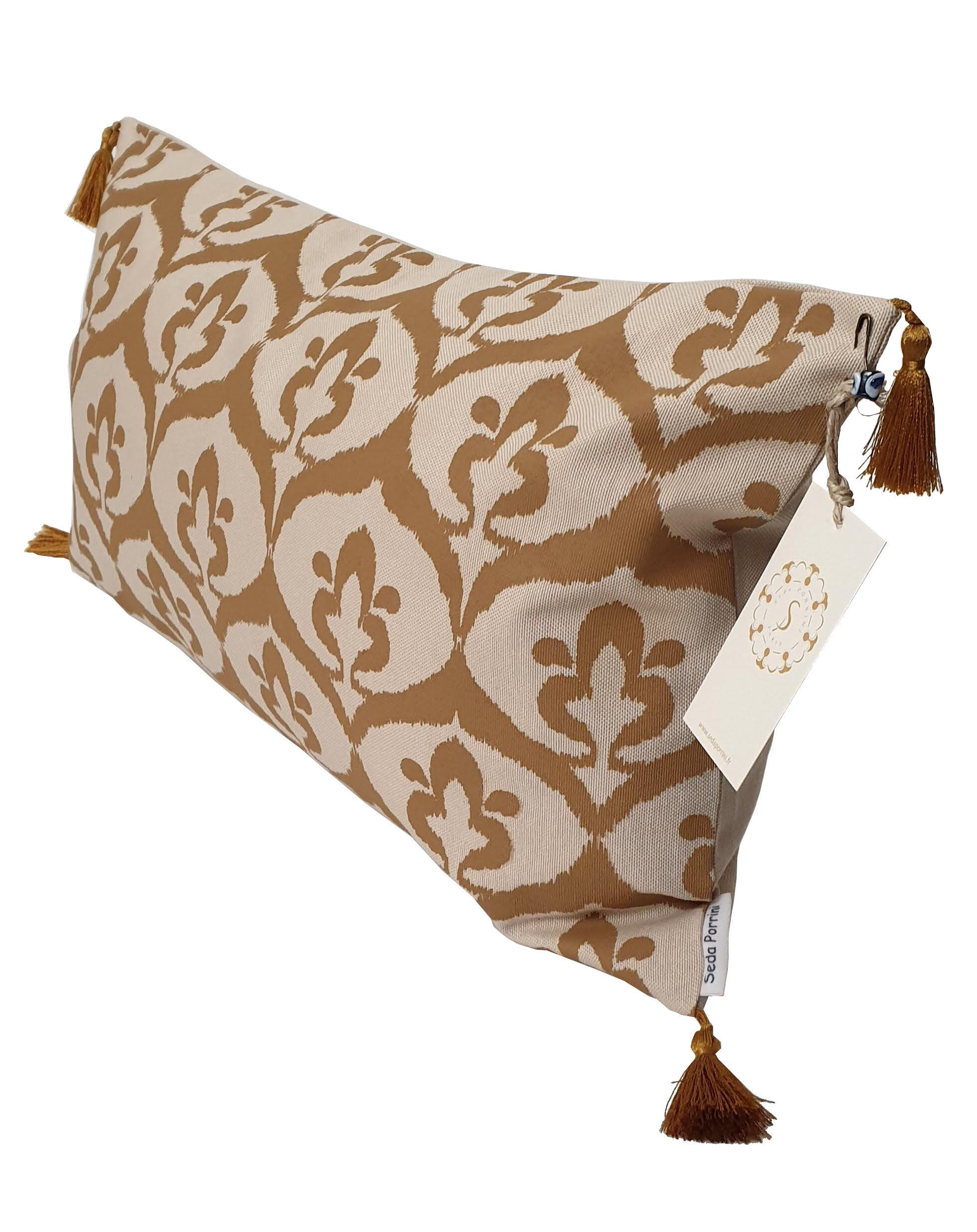 Ikat style ottoman cushion cover beige / havana ocher - 30 x 50