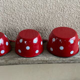 Enamelled metal pans decoration polka dots red white