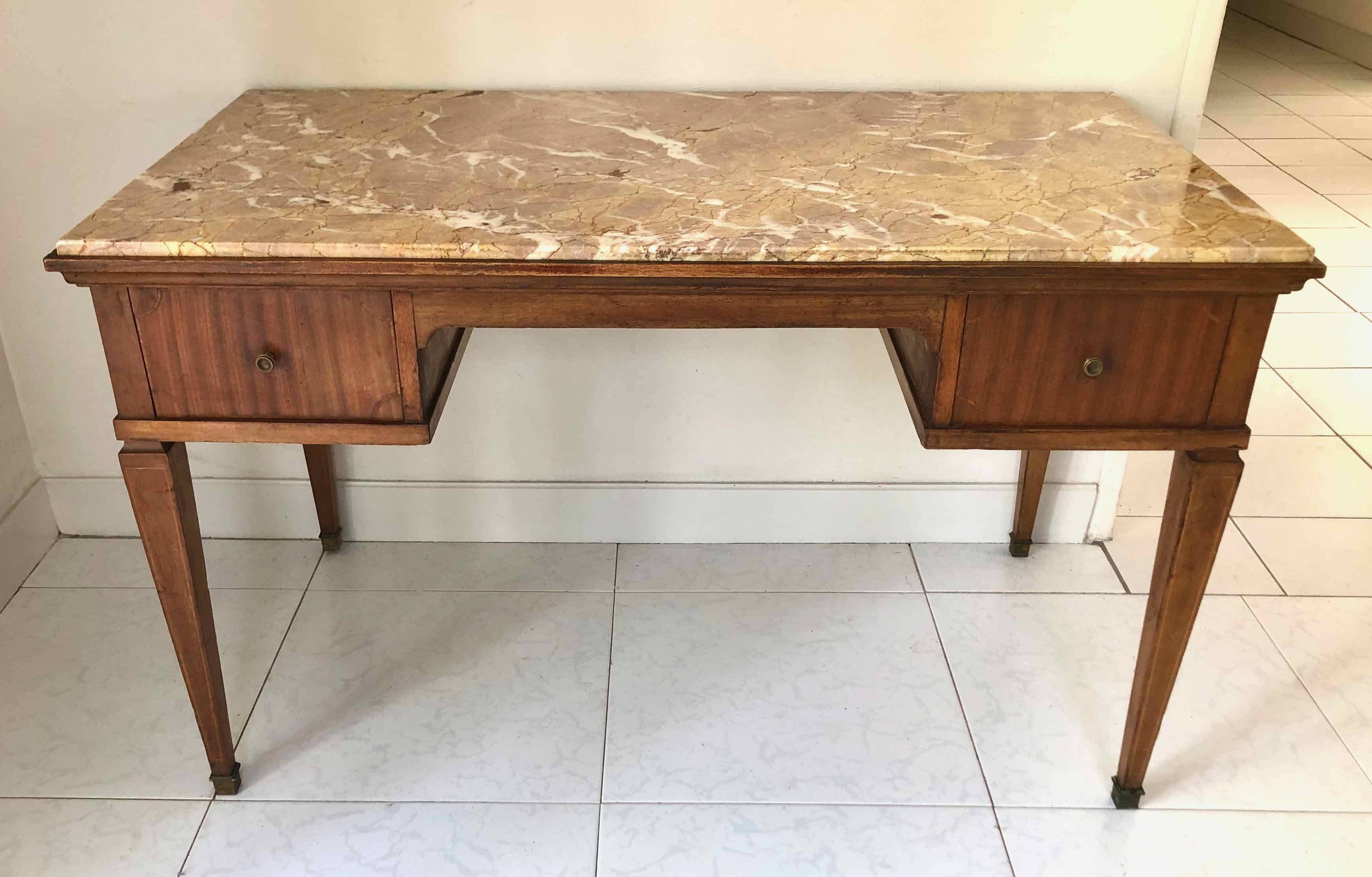 Wood and pink marble desk