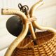 “French Riviera” rattan, metal & opaline pendant light, 1960