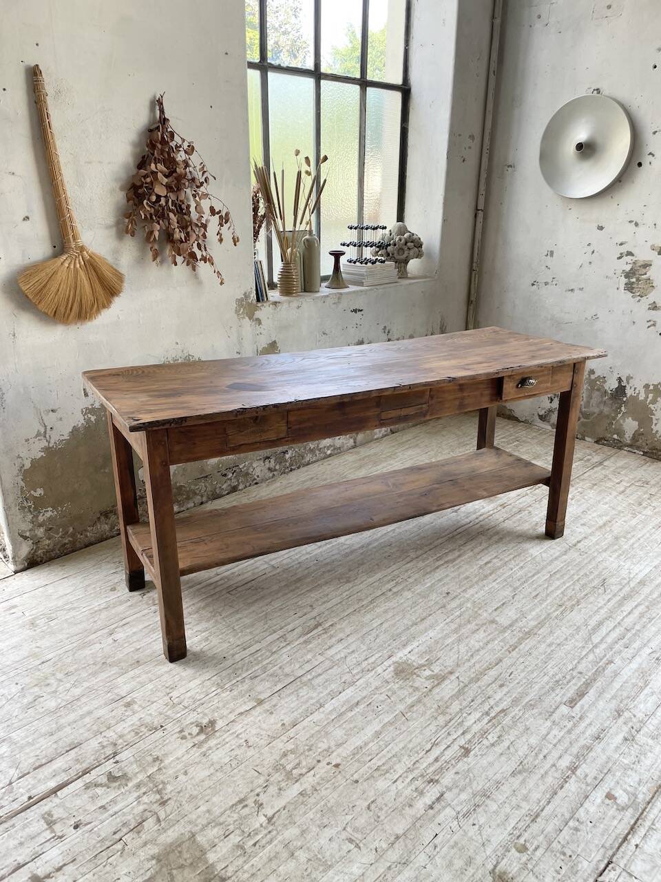 Drapery console table in pine