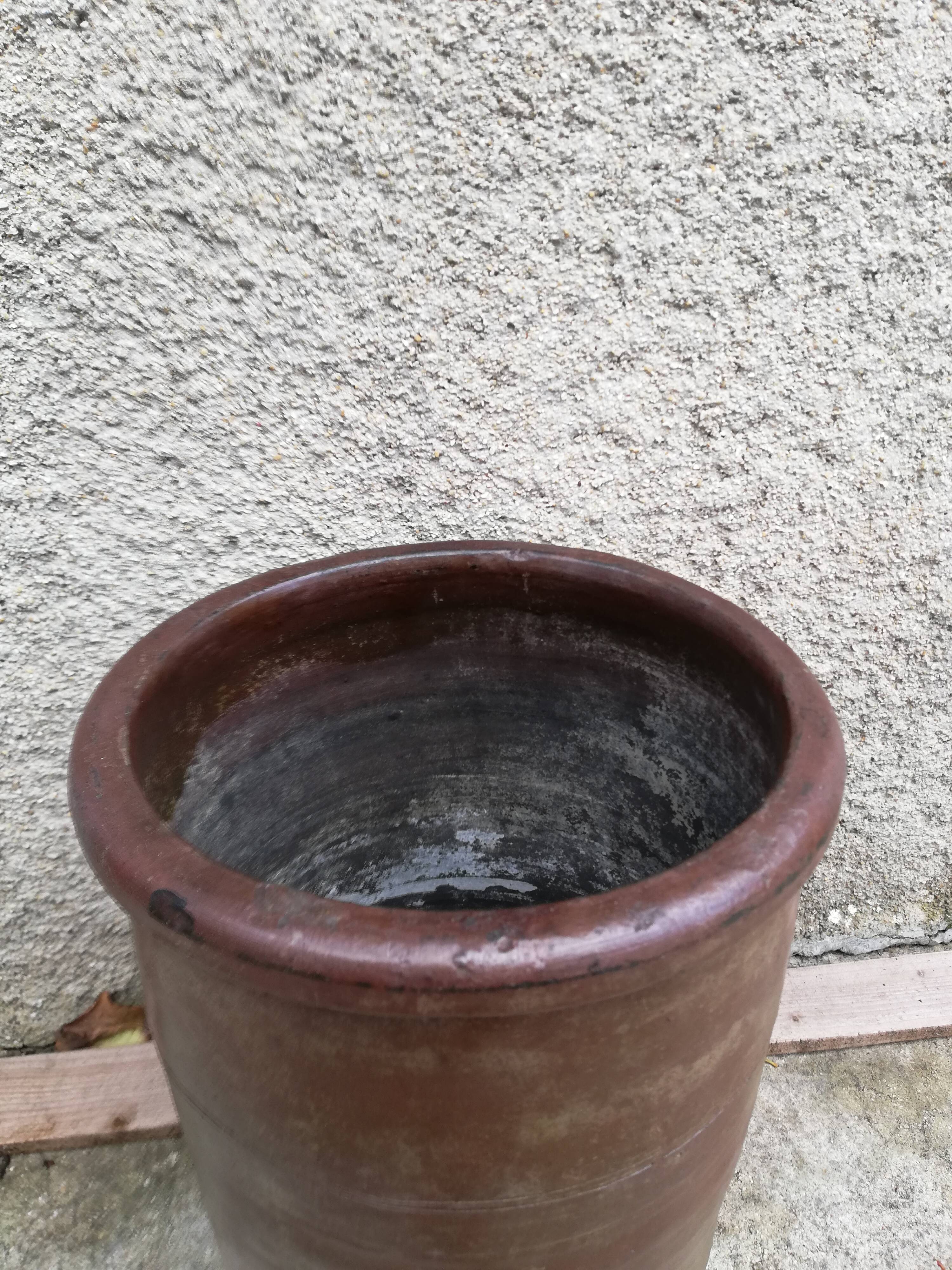 Brown glazed stoneware pot