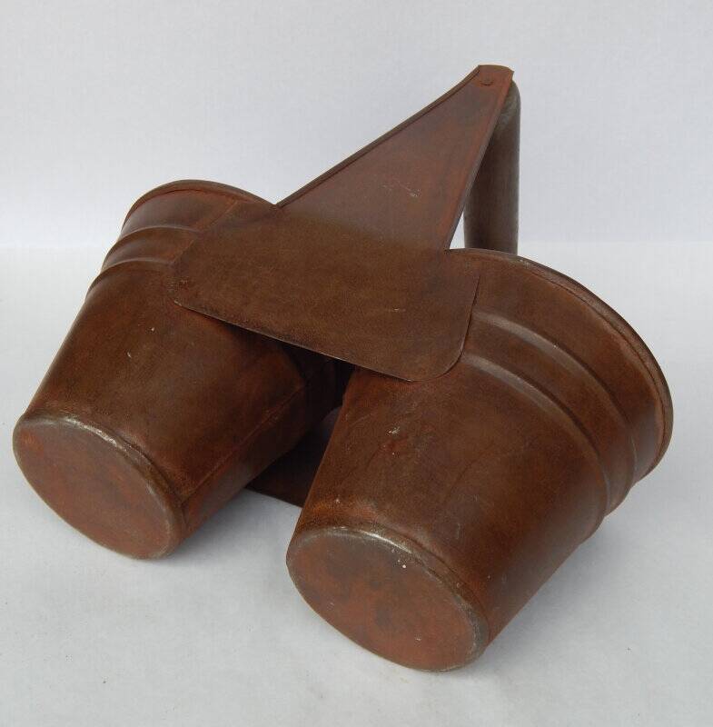 Metal Iron Pot Wooden Handle 2 Compartments Old