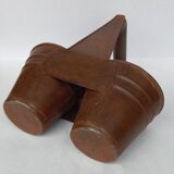 Metal Iron Pot Wooden Handle 2 Compartments Old