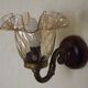 Vintage wooden and metal wall light with bronze effect, amber glass shade 5168