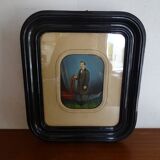 19th century pastel painting - Napoleon III blackened wood frame 40.5 x 35.5