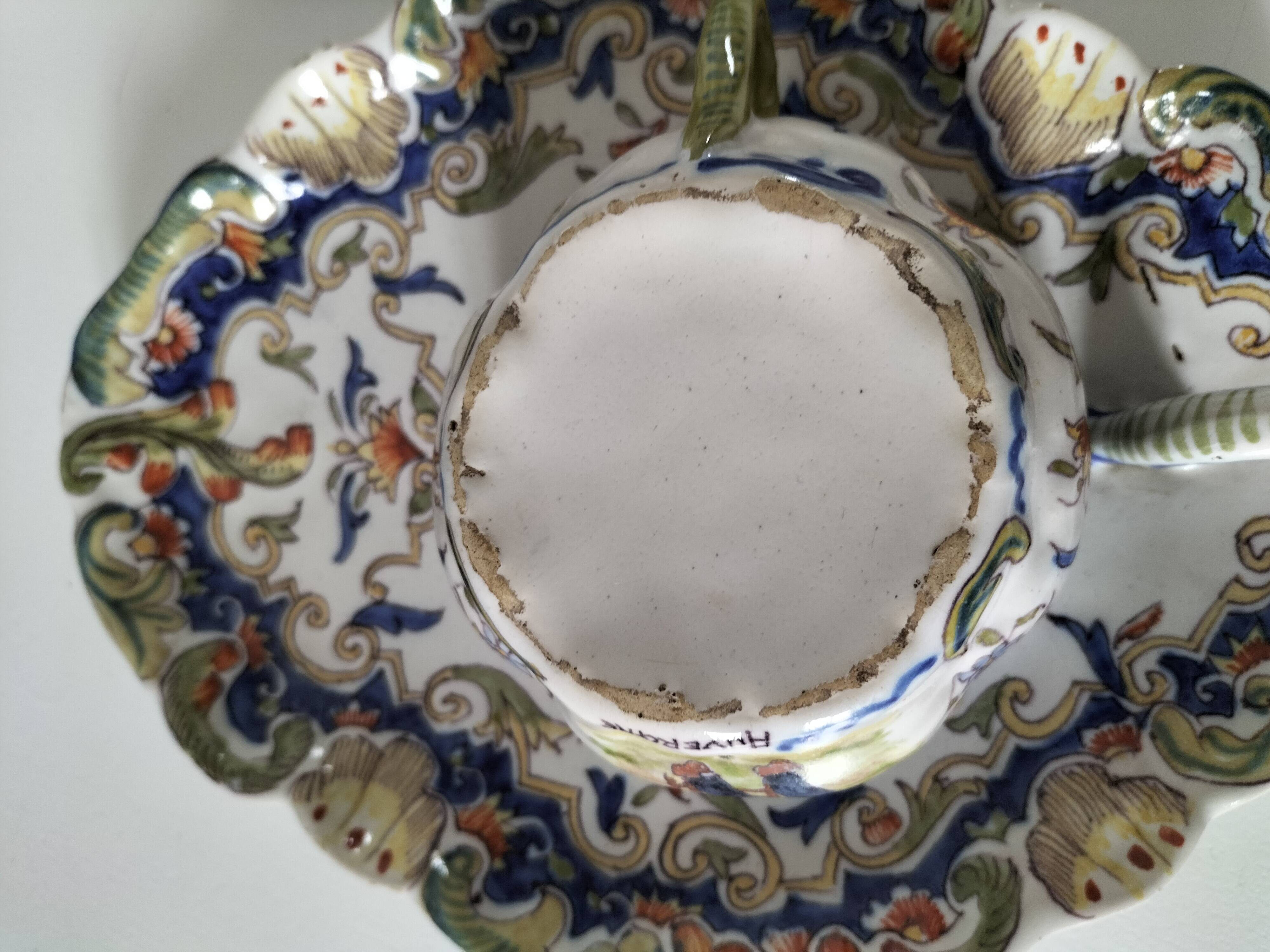 Breakfast set duo Desvres Fourmaintraux regionalist decoration
