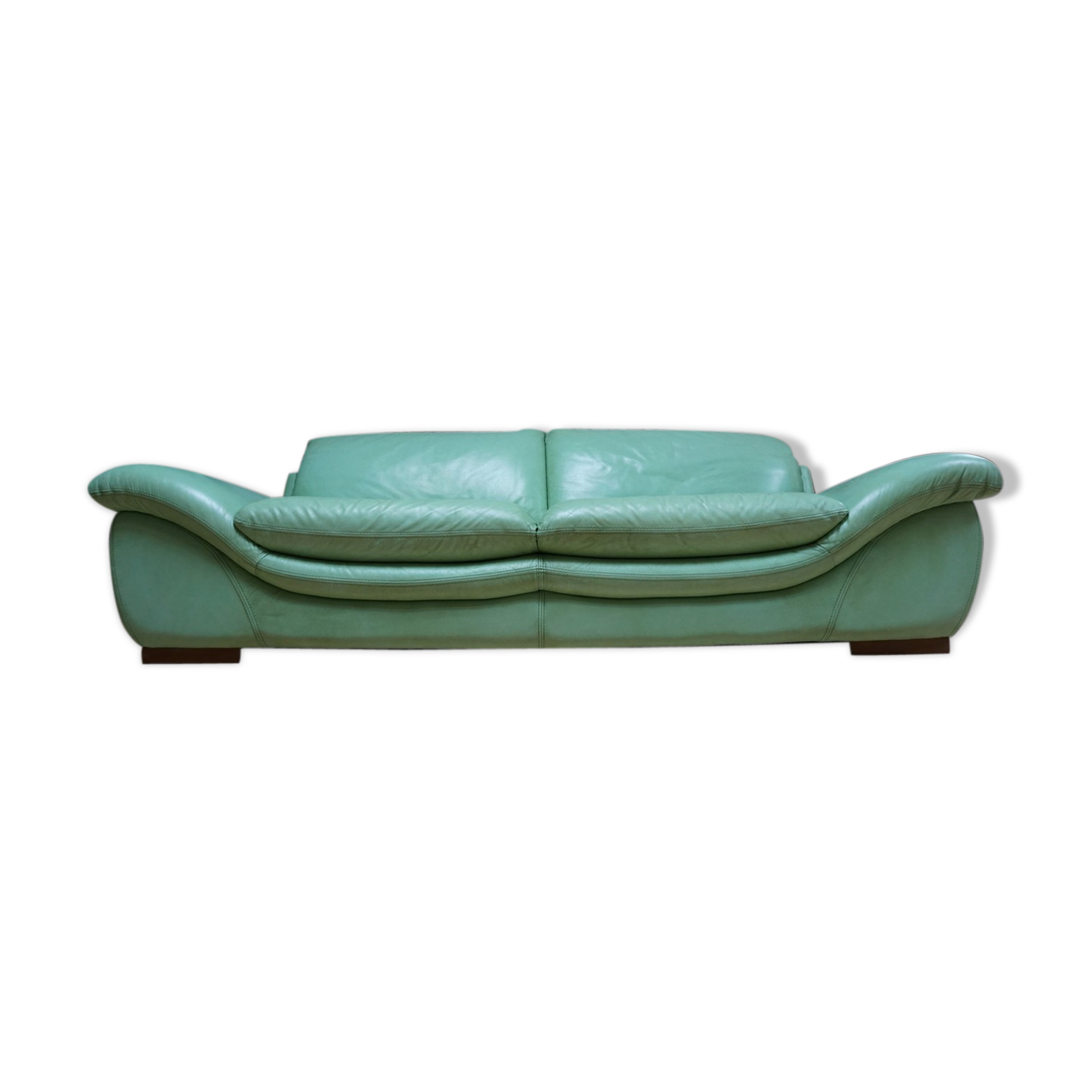 Large vintage mint green leather sofa, 1970s Selency