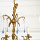 Élégant lustre vintage en bronze avec pampilles Murano bleu saphir – 5