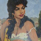 Painting 1950 signed bohemian portrait