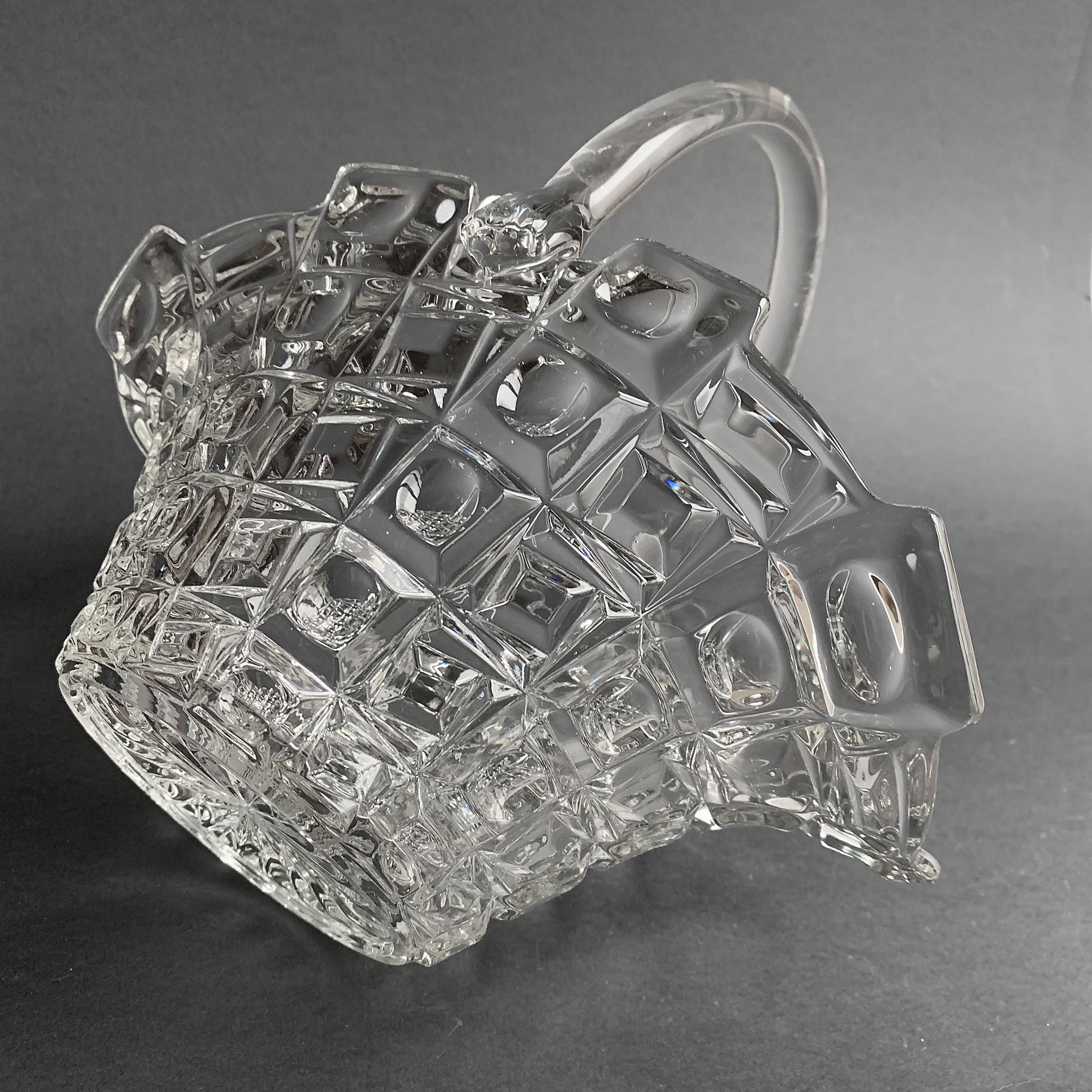 Antique clear glass basket or bowl - Libochovice glassworks - Czechoslovakia