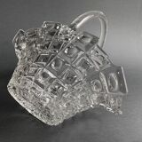 Old basket pocket emptier in transparent glass - Libochovice glassworks - Czechoslovakia