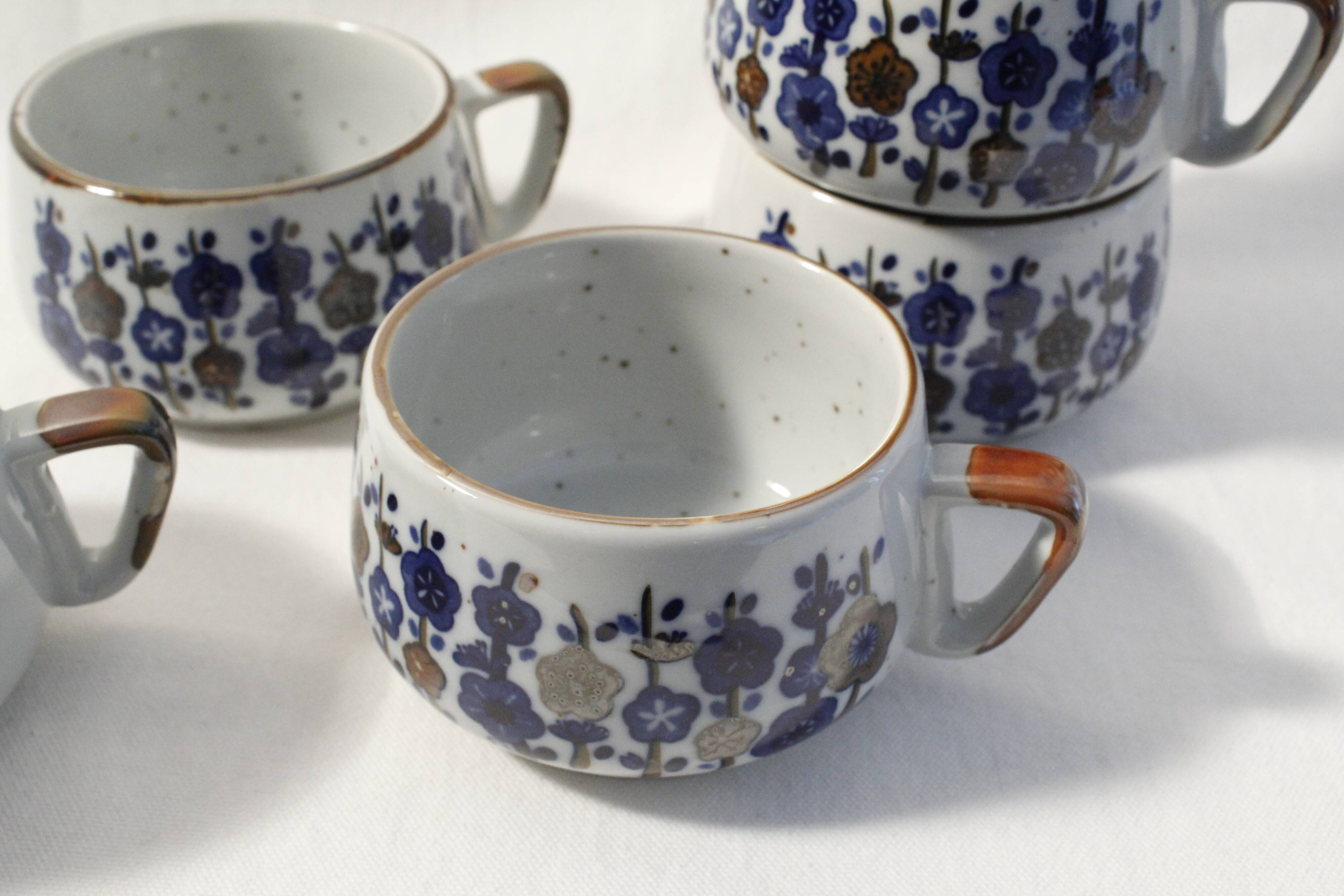 Lot de 6 tasses café vintage en céramique motifs fleuri