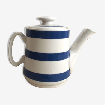 Blue-striped earthenware teapot