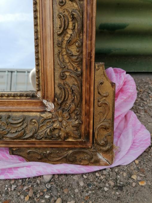 Large old louis XVI style mirror / golden stucco 73x97cm