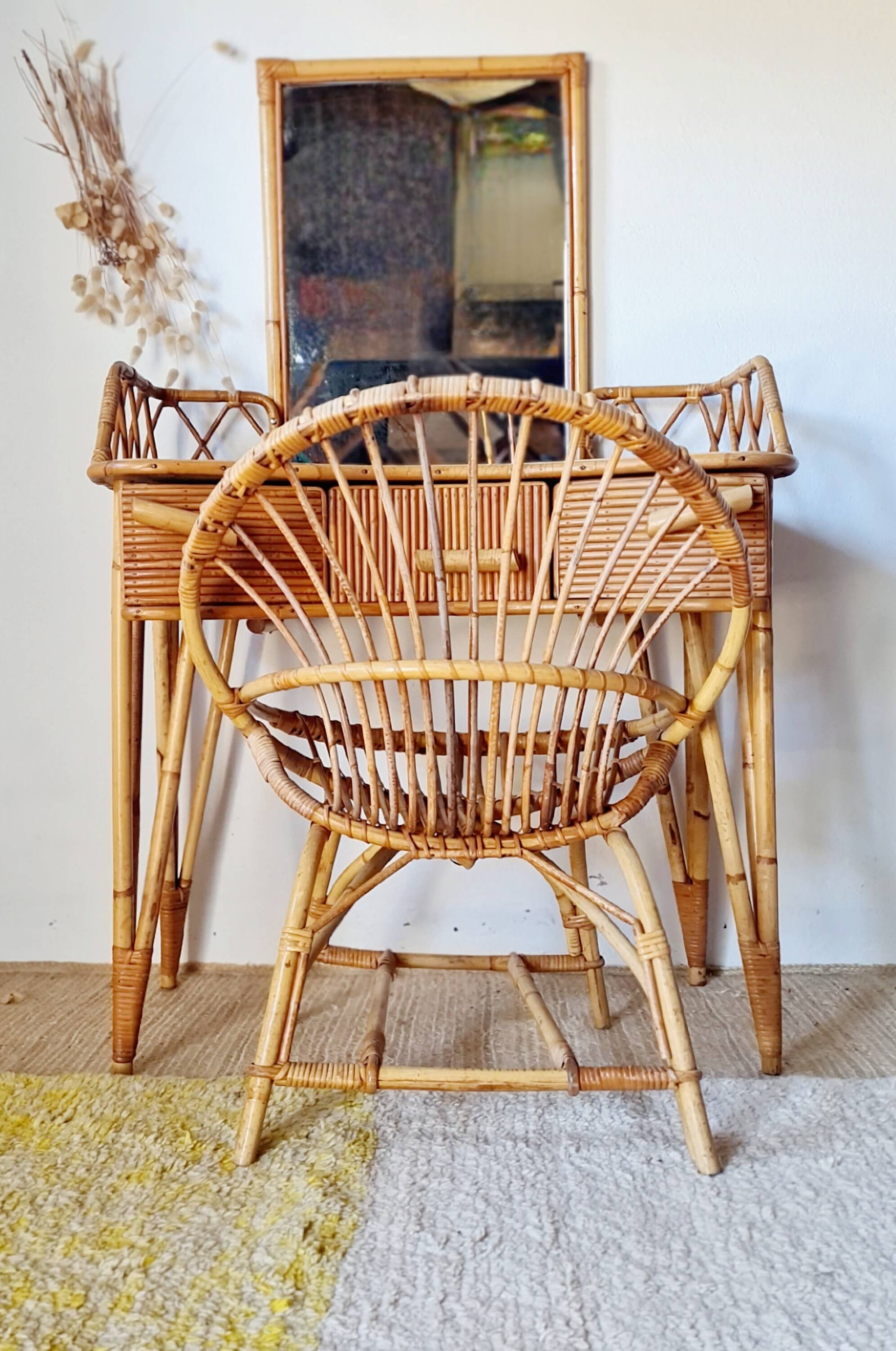 Vintage Shell Chair in Rattan and Bamboo – 1960s