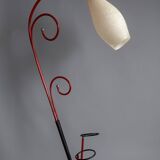 1950 red tripod floor lamp with plant holder | Opaline | Swan neck