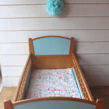 Bed baby/child of the 50s in wood and rattan