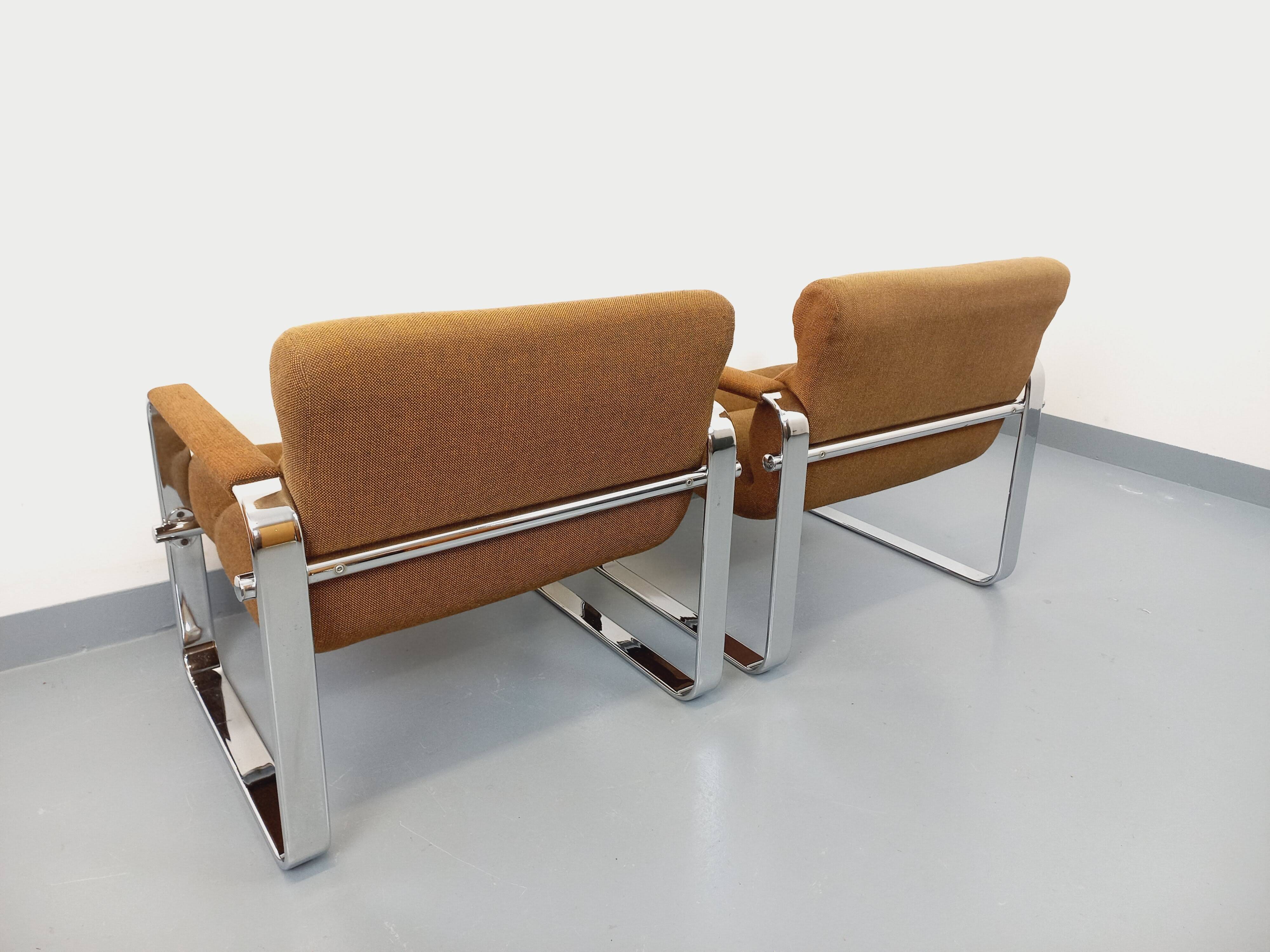 Pair of vintage Eero Aarnio armchairs for Framac in fabric and chrome 1970.