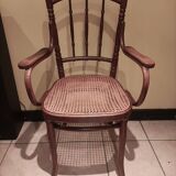 Thonet ancien fauteuil chaise bistrot cannée bois signé