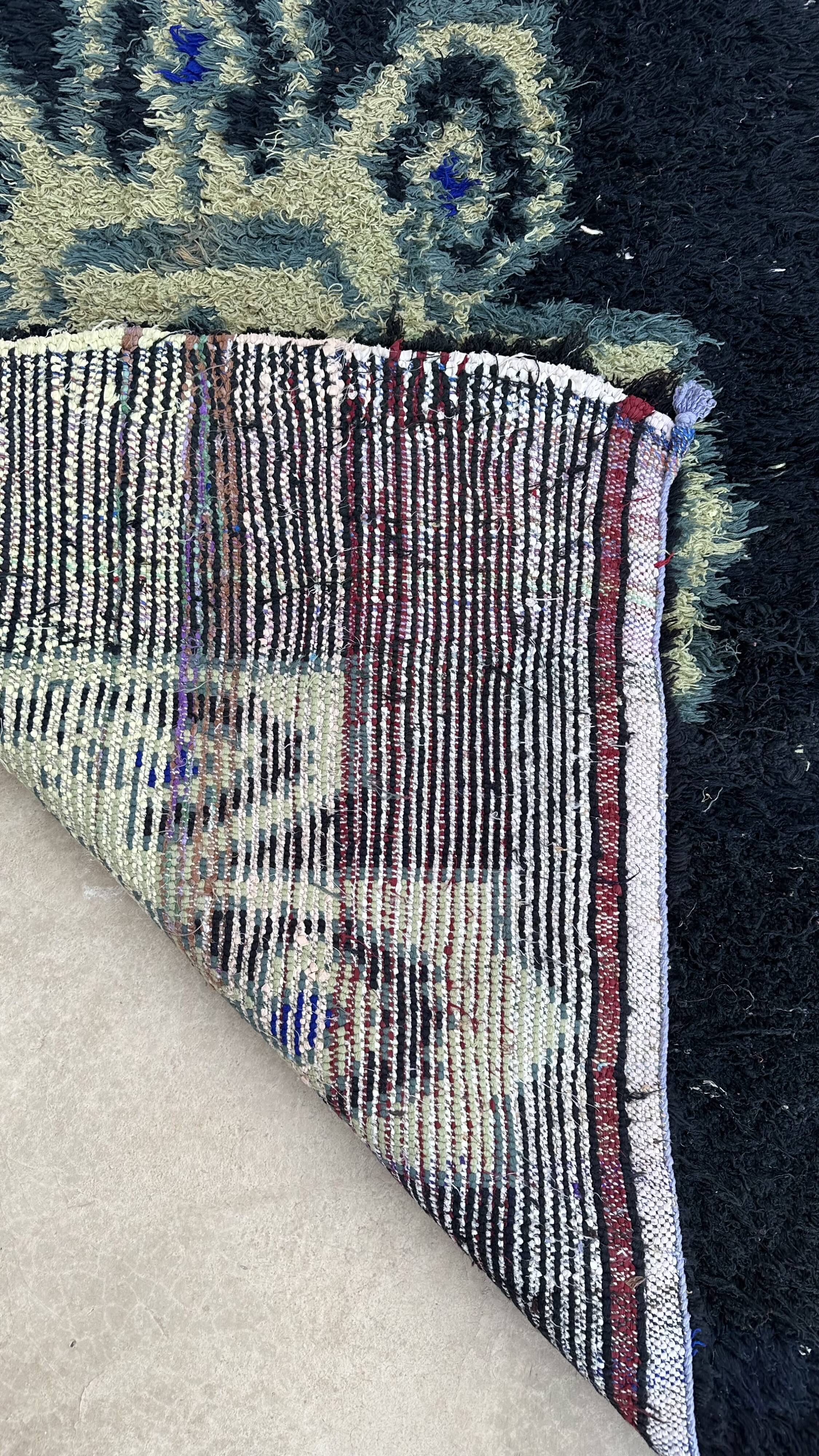 Moroccan Boujad rug black - 108 x 323 cm