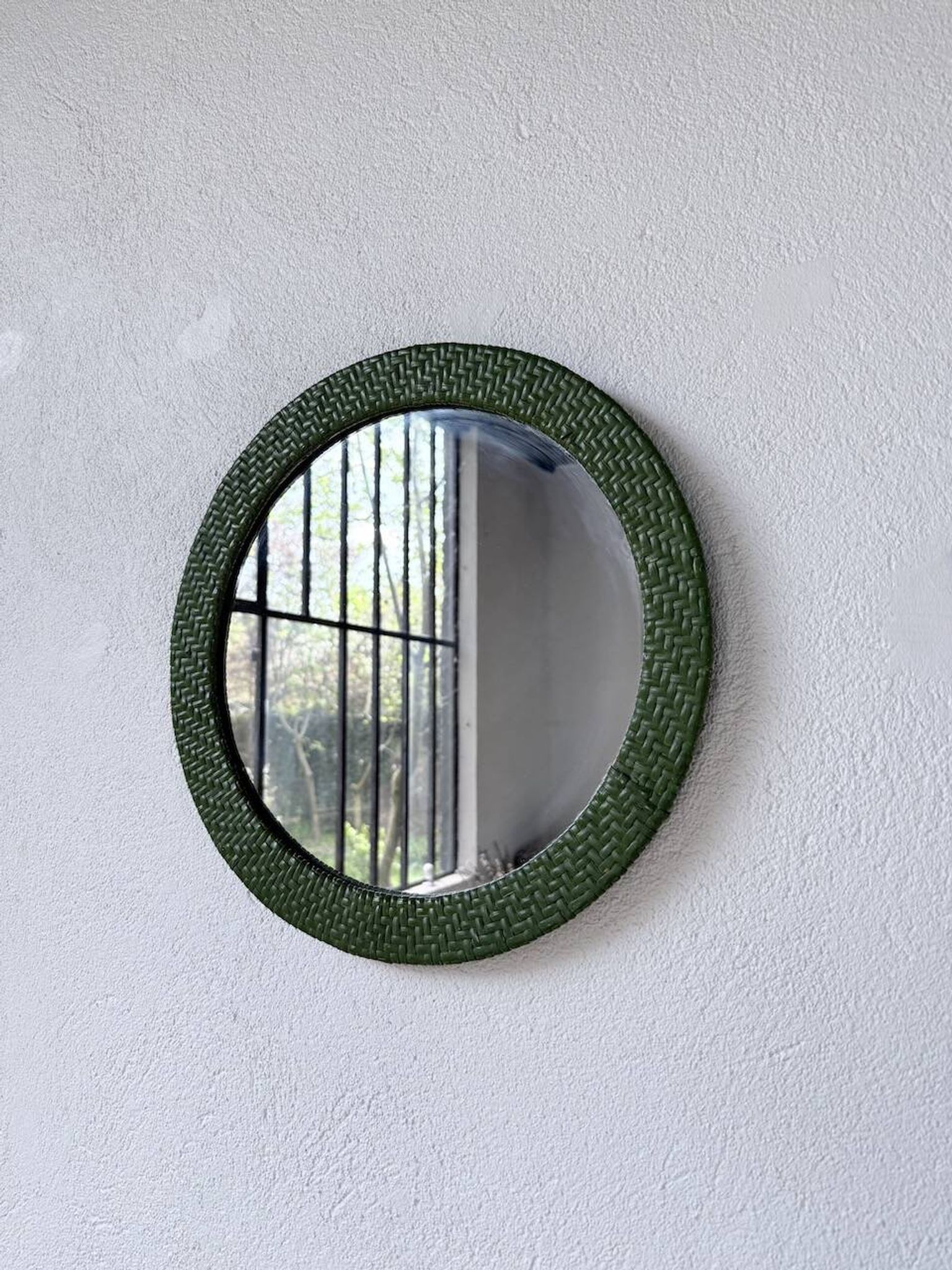 Woven wicker round mirror 1960