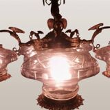 Large Gothic brass chandelier with 6 lights, 1940s.