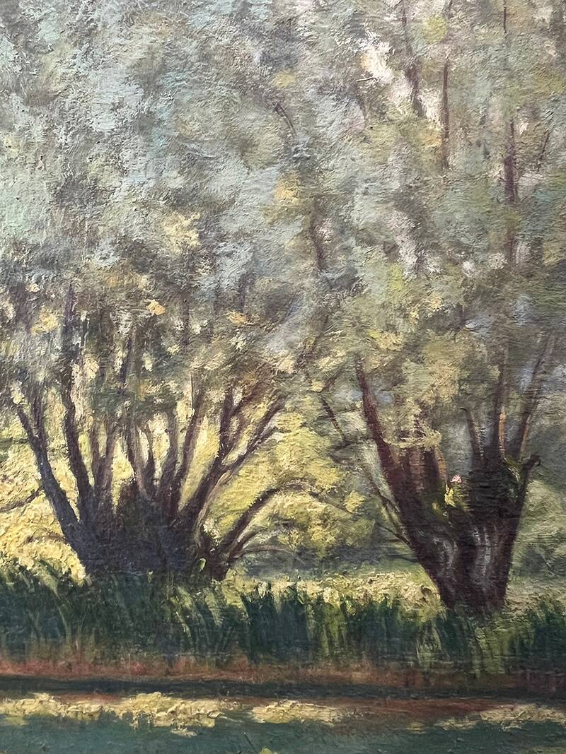 Painting "Trees on the edge of a pond", A.Beauvarlet, Oil on wood