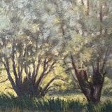 Painting "Trees on the edge of a pond", A.Beauvarlet, Oil on wood