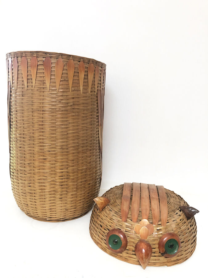 Vintage laundry basket "owls", 1970