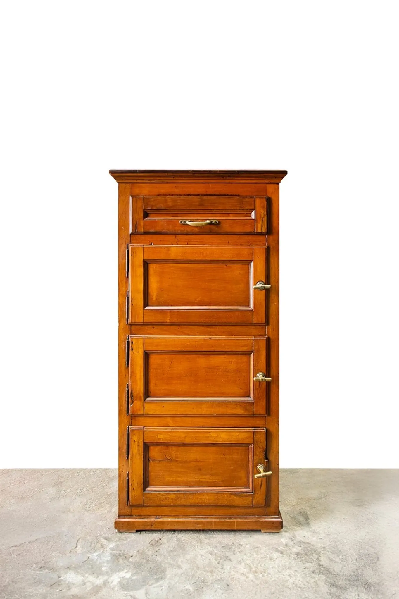 Antique icebox with brass details, Italy, late 19th century.