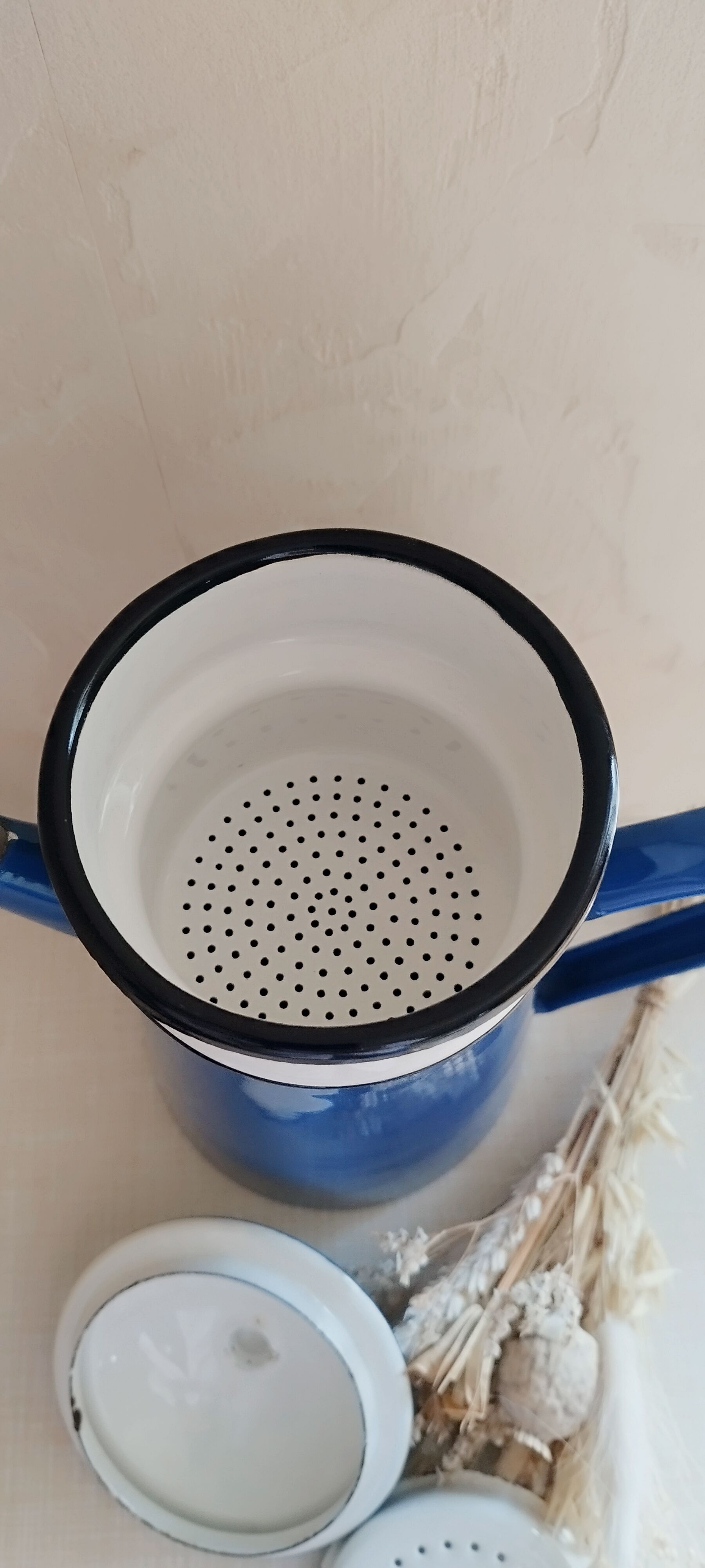 Blue enamelled coffee maker