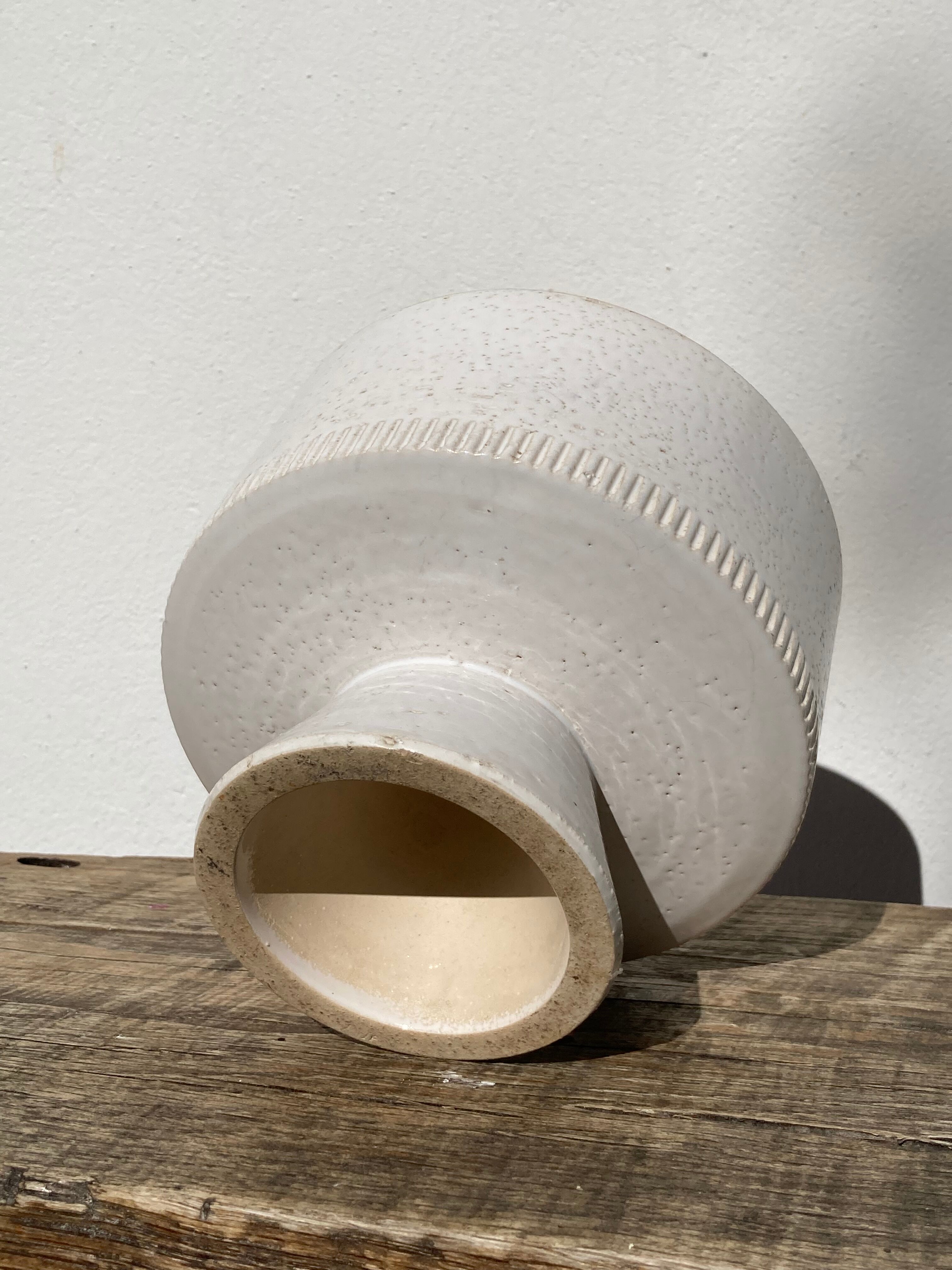 Ethnic standing cup in white glazed ceramic vintage vase