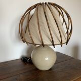Stoneware lamp - rattan shade