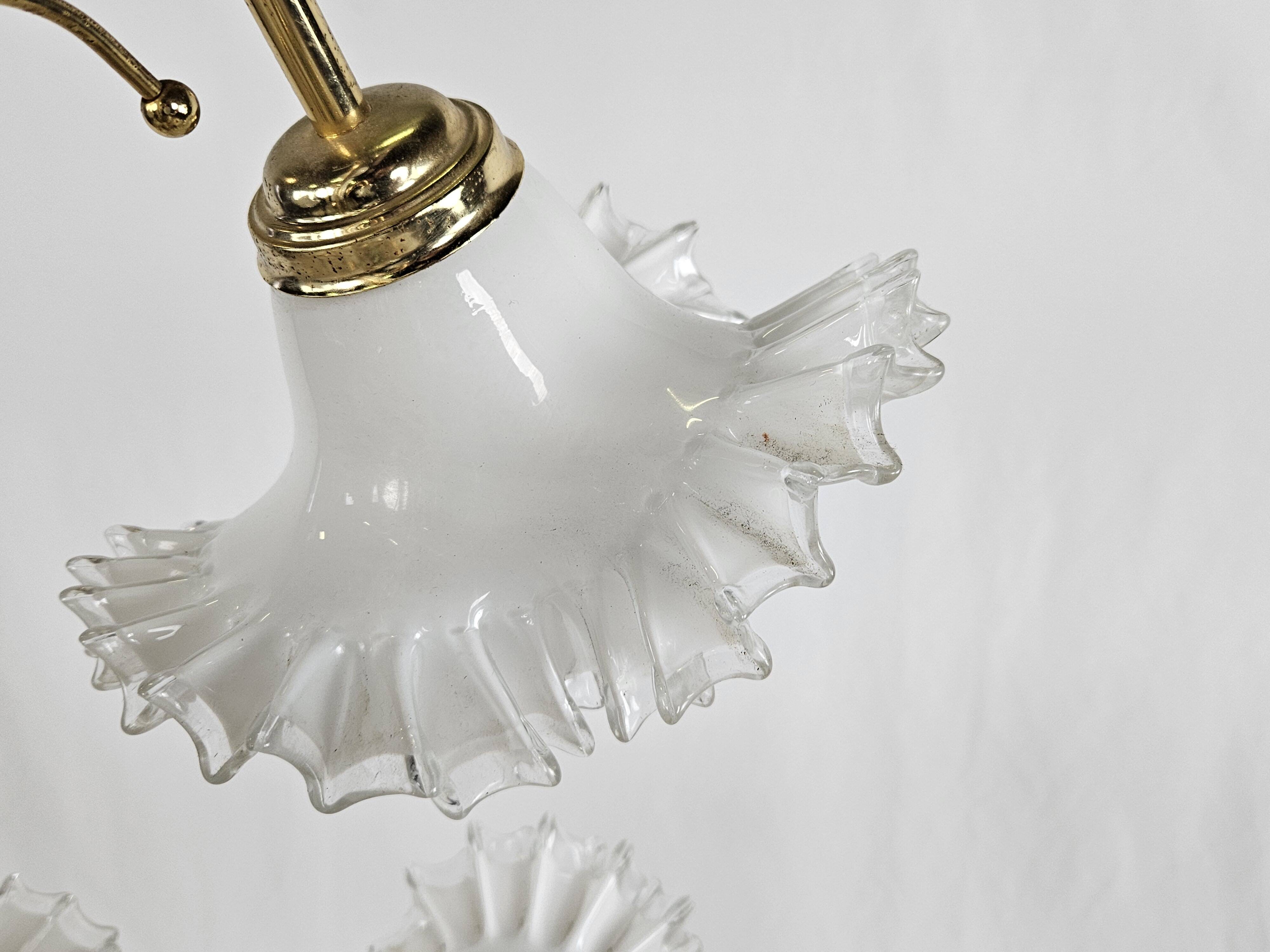 Lustre en céramique, laiton et verre de Murano des années 1970