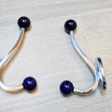 Pair of vintage chrome and blue coat hooks