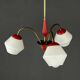 Italian vintage chandelier in brass and milky glass with 3 arms, 1950s.
