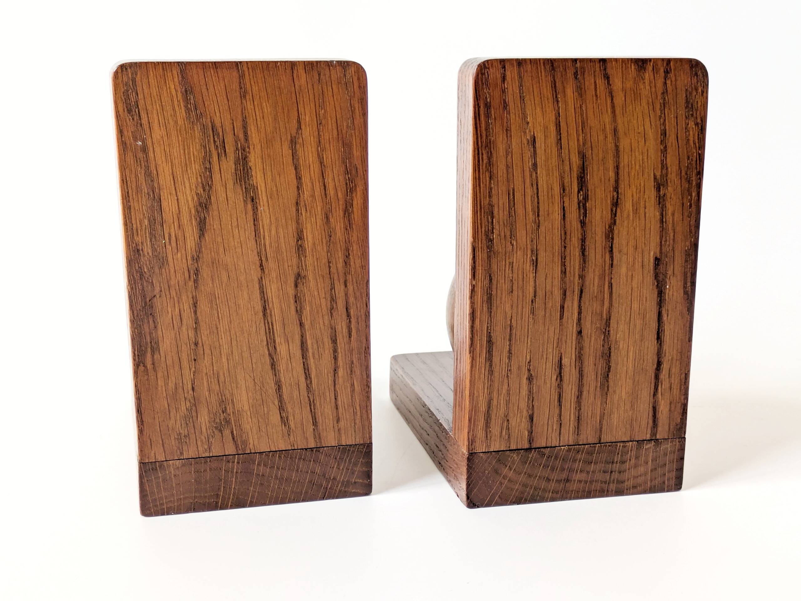 Pair of antique oak ball bookends, Midcentury Art Deco