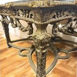 Large Square Louis XV Style Table in Carved Gilded Beech and Brown Marble