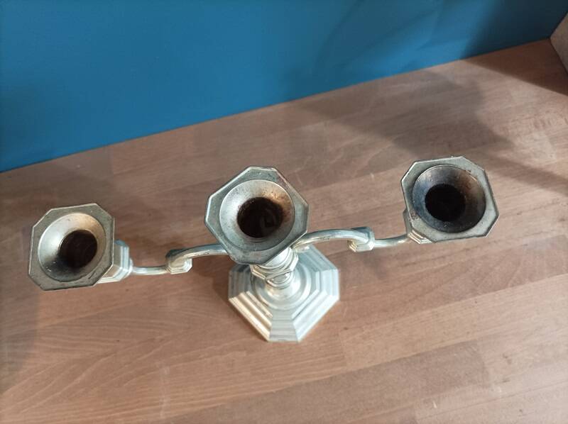 Triple patinated chrome metal candle holder dpc 1123310