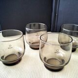 4 vintage shell smoked glass glasses