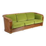 Canapé en rotin et velours par Maugrion pour Roche Bobois, 1980