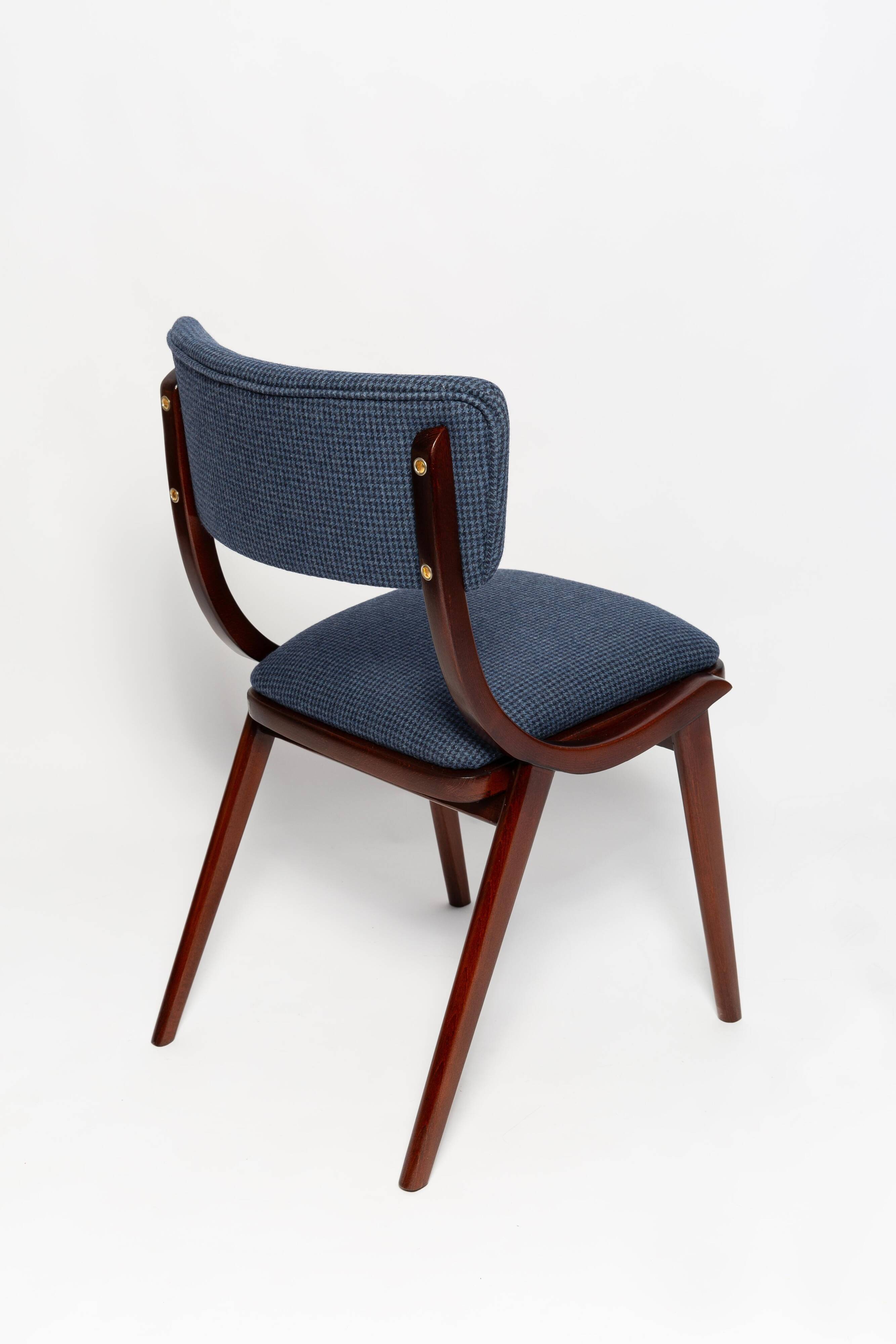 Bumerang Chair Mid-Century Modern, Navy Check Wool, Poland, 1960s