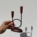 Pair of Scandinavian candlesticks in wood and metal Denmark
