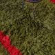 Handmade pure wool rug in green and red, size 140/260 cm.