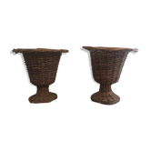 PAIR OF CACHE POTS/ VASES MEDICIS IN VINTAGE WICKER