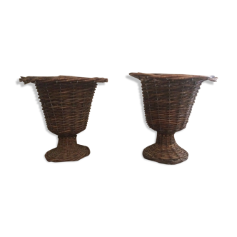 PAIR OF CACHE POTS/ VASES MEDICIS IN VINTAGE WICKER